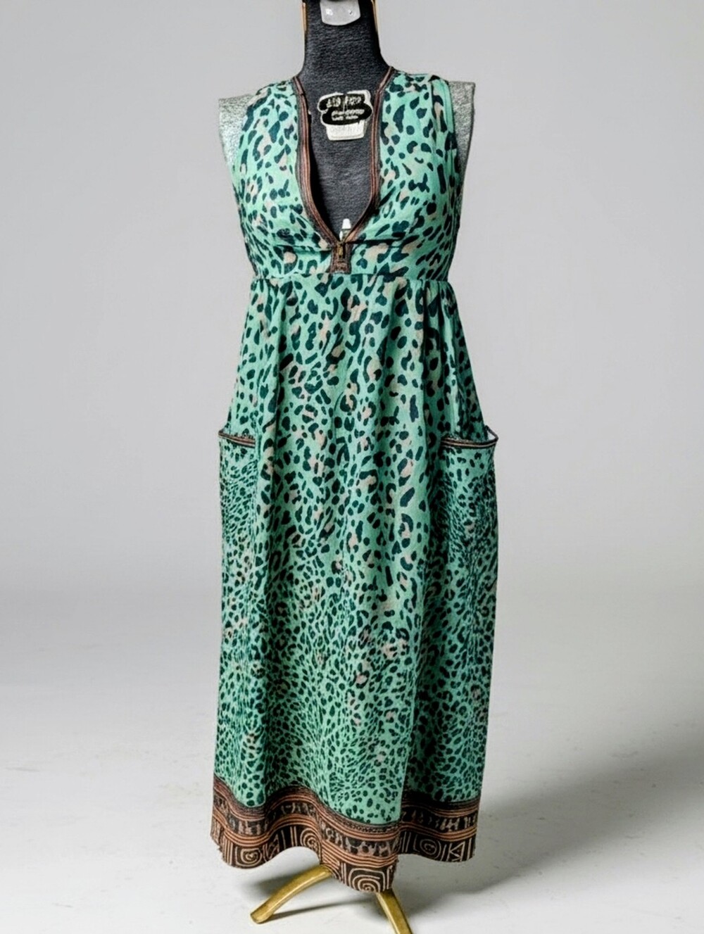 Morgan & Brook Retro Casual Green Leopard Print Chiffon Hooded Midi Dress Size S - Picture 5 of 12